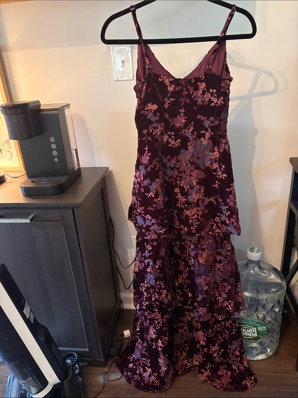Lulu's Plum Floral Velvet Maxi Dress with Pink Accents